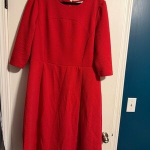 Boden Red Textured Midi Fit-and-Flare Dress